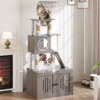 Tiragraffi multilivello grigio con recinto per lettiera, 165 cm di altezza, 1 gatto