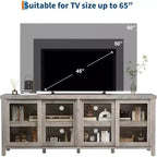 Mobile TV Moderno di Metà Secolo Retrò Grigio/Nero con 4 Ante Scorrevoli in Vetro, Adatto a TV fino a 65"
