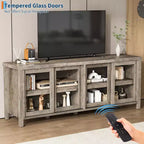 Mobile TV Moderno di Metà Secolo Retrò Grigio/Nero con 4 Ante Scorrevoli in Vetro, Adatto a TV fino a 65"