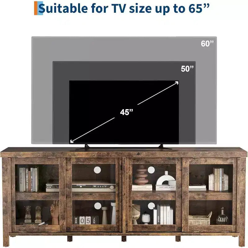 Mobile TV Moderno di Metà Secolo Retrò Grigio/Nero con 4 Ante Scorrevoli in Vetro, Adatto a TV fino a 65"
