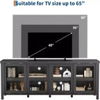 Mobile TV Moderno di Metà Secolo Retrò Grigio/Nero con 4 Ante Scorrevoli in Vetro, Adatto a TV fino a 65"