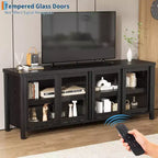 Mobile TV Moderno di Metà Secolo Retrò Grigio/Nero con 4 Ante Scorrevoli in Vetro, Adatto a TV fino a 65"