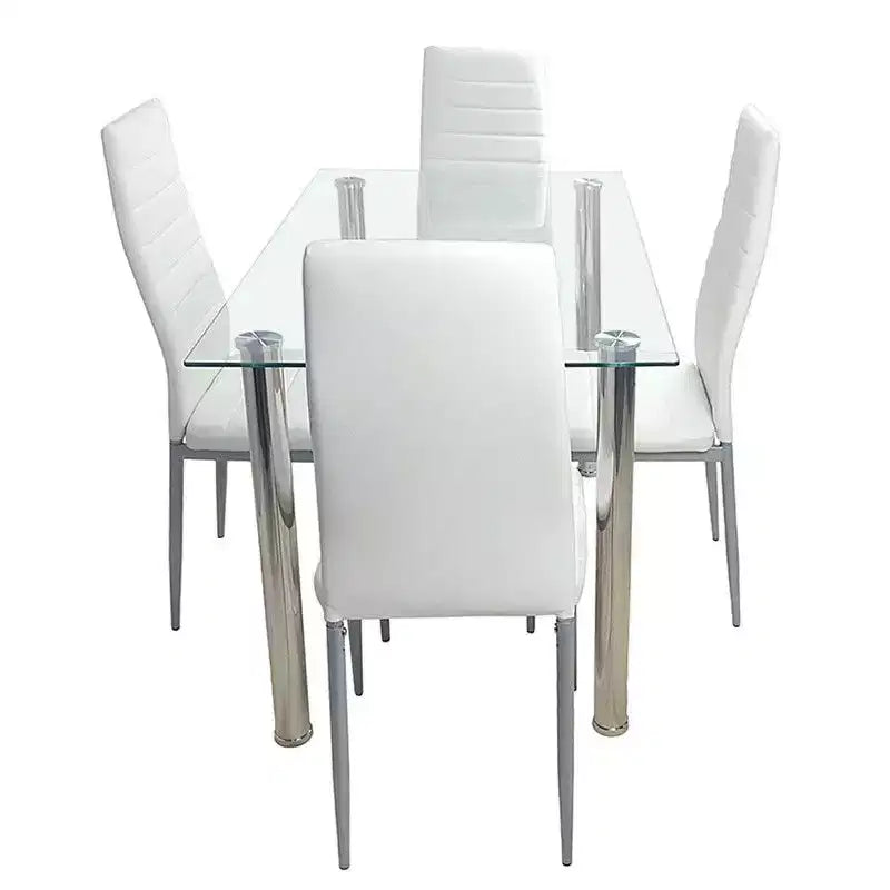 Sedia da pranzo in similpelle nera, senza braccioli, set da 4