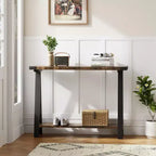 Tavolo Consolle Stretto a 2 Ripiani Marrone/Grigio, Stile Rustico, Struttura in Metallo e MDF