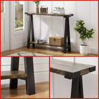 Tavolo Consolle Stretto a 2 Ripiani Marrone/Grigio, Stile Rustico, Struttura in Metallo e MDF