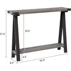 Tavolo Consolle Stretto a 2 Ripiani Marrone/Grigio, Stile Rustico, Struttura in Metallo e MDF