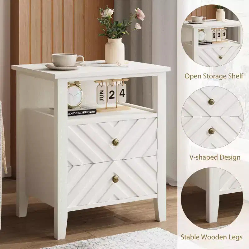 Comodino da Fattoria Marrone/Bianco con LED RGB, 2 Cassetti e Ripiano Aperto, 1 Persona