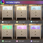 Comodino da Fattoria Marrone/Bianco con LED RGB, 2 Cassetti e Ripiano Aperto, 1 Persona