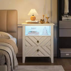 Comodino da Fattoria Marrone/Bianco con LED RGB, 2 Cassetti e Ripiano Aperto, 1 Persona