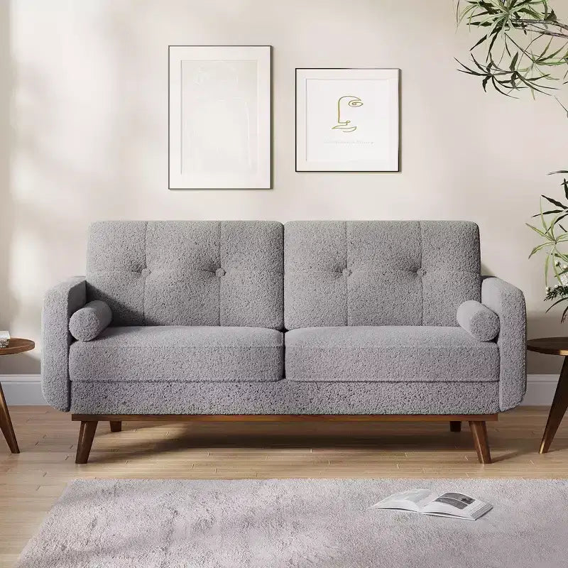 Divanetto in lino capitonné | 2 posti | Verde / Grigio / Bianco sporco