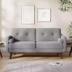 Divanetto in lino capitonné | 2 posti | Verde / Grigio / Bianco sporco