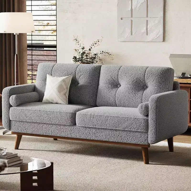 Divanetto in lino capitonné | 2 posti | Verde / Grigio / Bianco sporco