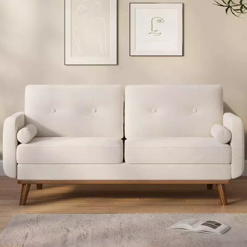 Divanetto in lino capitonné | 2 posti | Verde / Grigio / Bianco sporco