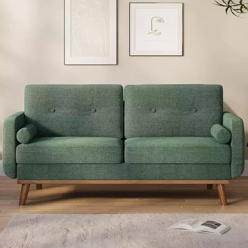Divanetto in lino capitonné | 2 posti | Verde / Grigio / Bianco sporco