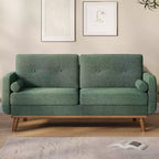 Divanetto in lino capitonné | 2 posti | Verde / Grigio / Bianco sporco