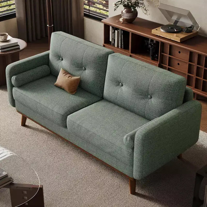 Divanetto in lino capitonné | 2 posti | Verde / Grigio / Bianco sporco