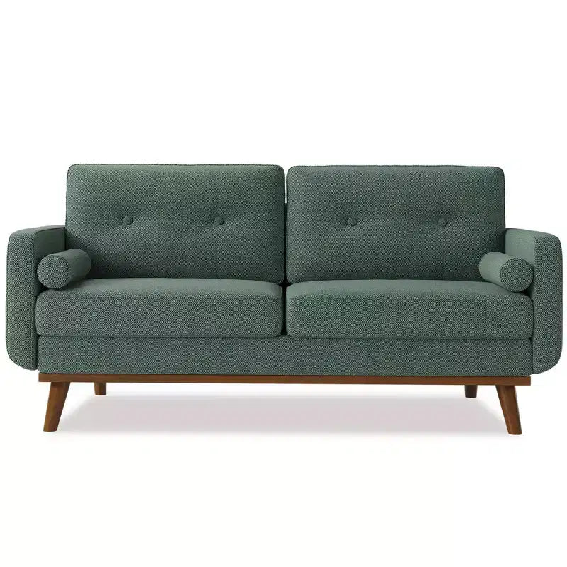 Divanetto in lino capitonné | 2 posti | Verde / Grigio / Bianco sporco