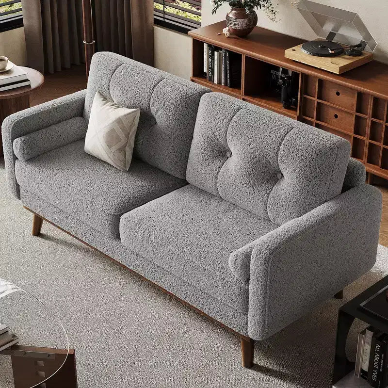 Divanetto in lino capitonné | 2 posti | Verde / Grigio / Bianco sporco