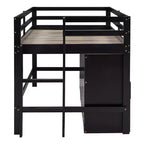 Letto a soppalco basso singolo per bambini con cassetti, armadio e mensole – Espresso / Grigio / Bianco