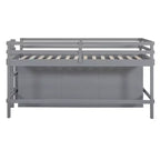 Letto a soppalco basso singolo per bambini con cassetti, armadio e mensole – Espresso / Grigio / Bianco