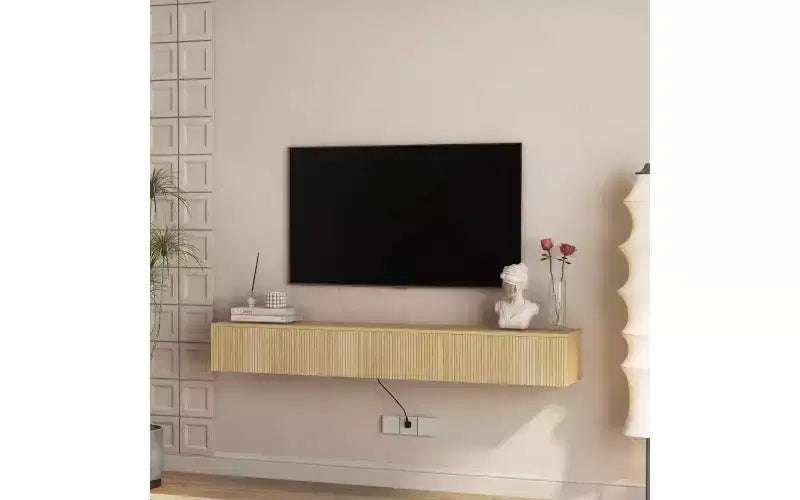 Mobile TV sospeso in legno marrone, montaggio a parete, LED 16 colori, 1–2 persone, per TV 55–65", 174,7 cm