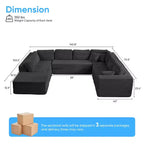 Divano Sezionale a U in Velluto a Coste con Pouf, 8 Posti, Beige/Nero/Grigio Chiaro