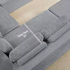 Divano Sezionale a U in Velluto a Coste con Pouf, 8 Posti, Beige/Nero/Grigio Chiaro