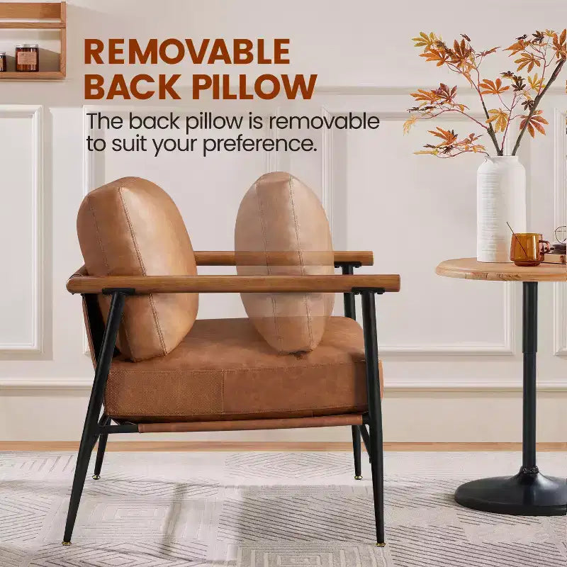 Poltrona Ivory/Marrone retrò Mid-Century con struttura in metallo – Seduta singola