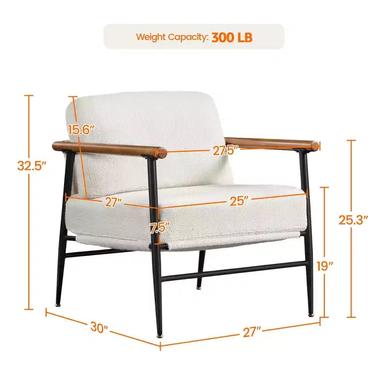 Poltrona Ivory/Marrone retrò Mid-Century con struttura in metallo – Seduta singola