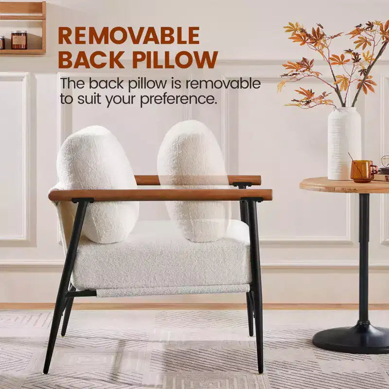Poltrona Ivory/Marrone retrò Mid-Century con struttura in metallo – Seduta singola