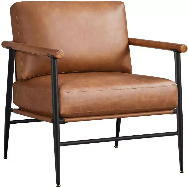 Poltrona Ivory/Marrone retrò Mid-Century con struttura in metallo – Seduta singola