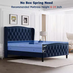 Struttura letto imbottita con testiera ad ali in velluto beige/blu – Queen, adatta a 2 persone