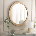 Specchio da parete rotondo naturale, cornice in MDF, singolo, 91 cm