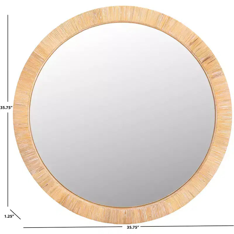 Specchio da parete rotondo naturale, cornice in MDF, singolo, 91 cm
