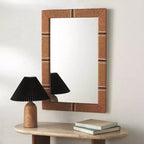 Specchio da parete rettangolare con cornice in legno naturale, singolo, 60,5 x 90,9 cm