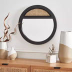 Specchio da parete rotondo nero/naturale e naturale, 1 persona, 44,5 x 44,5 cm