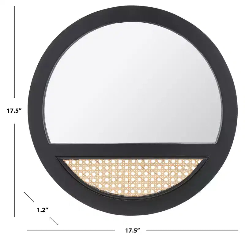 Specchio da parete rotondo nero/naturale e naturale, 1 persona, 44,5 x 44,5 cm