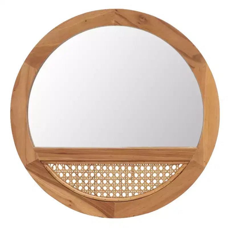 Specchio da parete rotondo nero/naturale e naturale, 1 persona, 44,5 x 44,5 cm