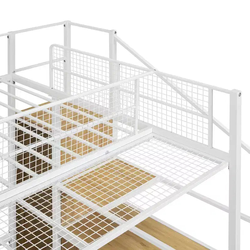 Letto a Castello in Metallo Nero/Bianco Matrimoniale a Piattaforma con Scala Contenitore e Guardaroba, 2 Posti