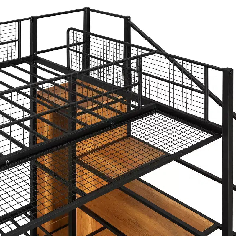 Letto a Castello in Metallo Nero/Bianco Matrimoniale a Piattaforma con Scala Contenitore e Guardaroba, 2 Posti