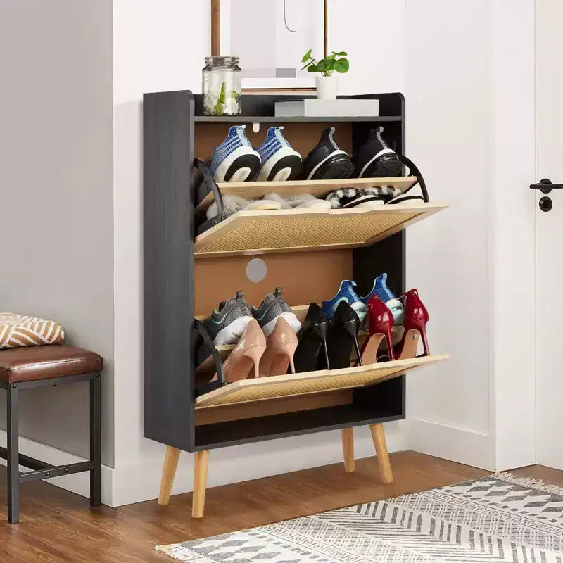 Scarpiera a ribalta beige/nera – Contiene fino a 20 paia