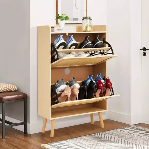 Scarpiera a ribalta beige/nera – Contiene fino a 20 paia