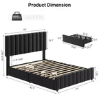 Letto matrimoniale King imbottito nero con cassetti contenitore, 2 persone
