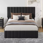 Letto matrimoniale King imbottito nero con cassetti contenitore, 2 persone