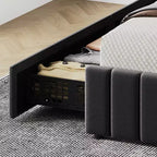 Letto matrimoniale King imbottito nero con cassetti contenitore, 2 persone