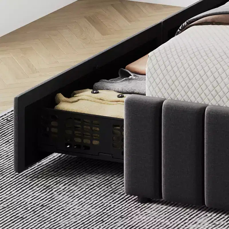 Letto matrimoniale King imbottito nero con cassetti contenitore, 2 persone