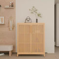 Okak Bamboo Shoe Cabinet, Narrow Shoe Rack with 2 Doors and 3 Shelves, Shoe Storage for Entryway, Foyer, Hallway, Bedroom