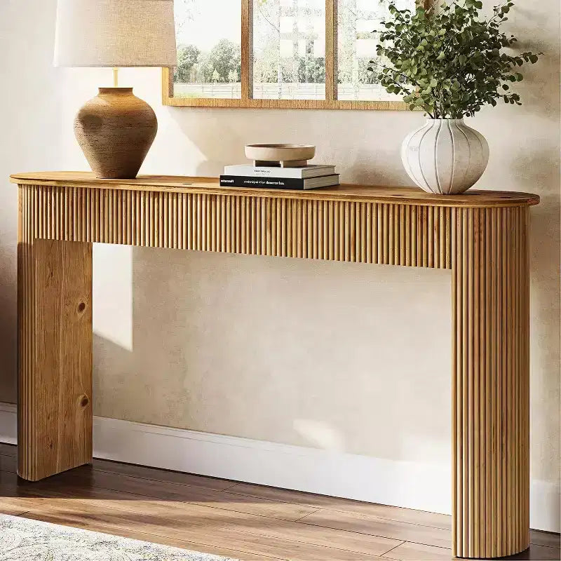 Consolle in legno massello giallo, 160 cm, tavolo da ingresso/divano monoposto