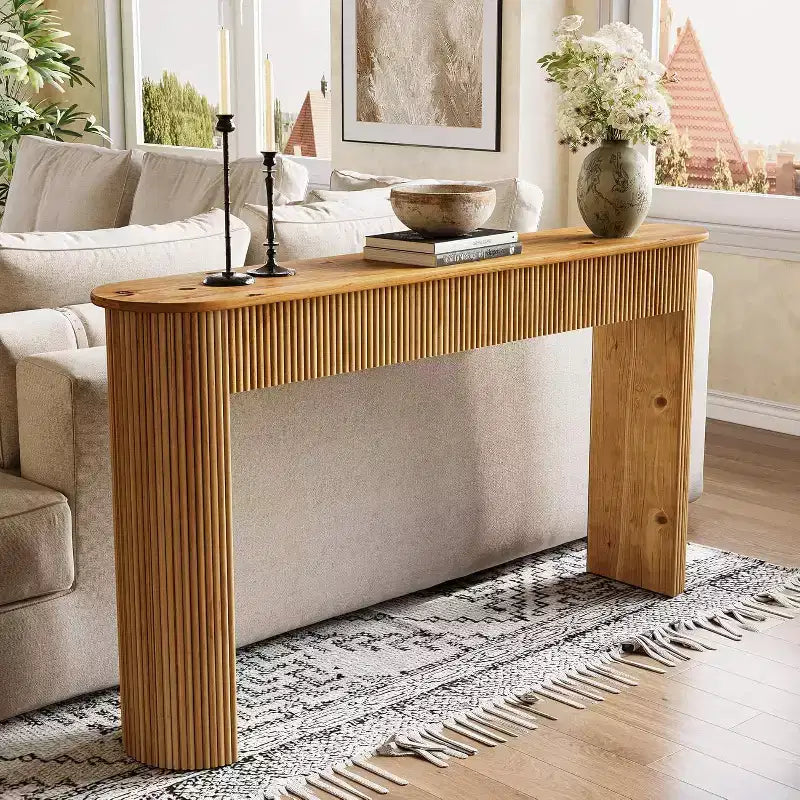Consolle in legno massello giallo, 160 cm, tavolo da ingresso/divano monoposto
