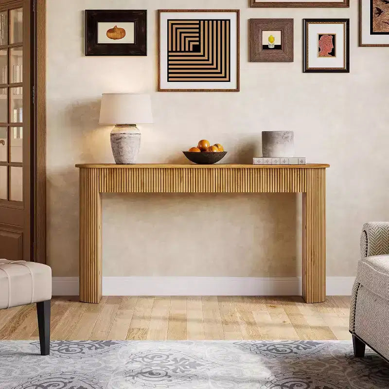 Consolle in legno massello giallo, 160 cm, tavolo da ingresso/divano monoposto